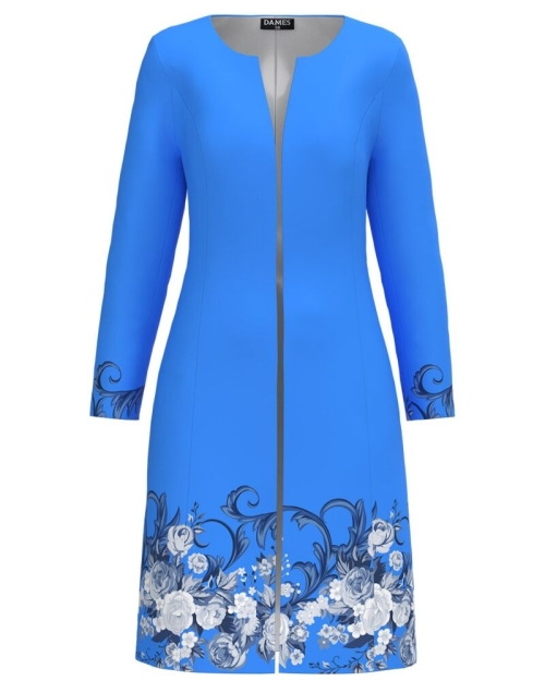 Pardesiu subtire bleu imprimat cu model floral - Img 1