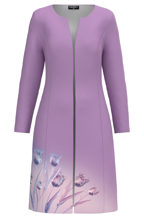 Pardesiu subtire violet imprimat lalele de cristal SS25