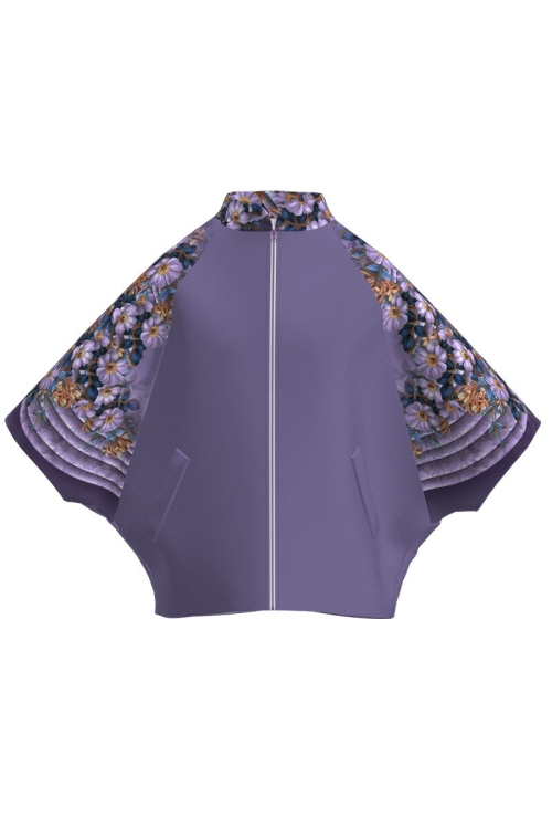 Poncho elegant din stofa violet imprimat cu model floral CMD3568 - Img 3