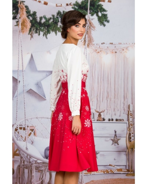 Rochie alb rosu eleganta imprimata Fulgi de zapada CMD1505 - Img 5
