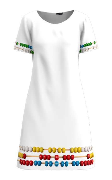 Rochie alba casual de vara cu maneca scurta imprimata numaratoare