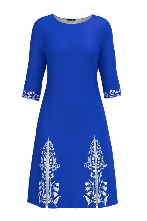 Rochie albastra casual cu detalii imprimate floral