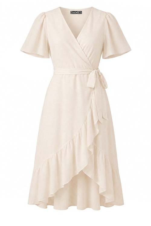 Rochie bej din vascoza parte peste parte