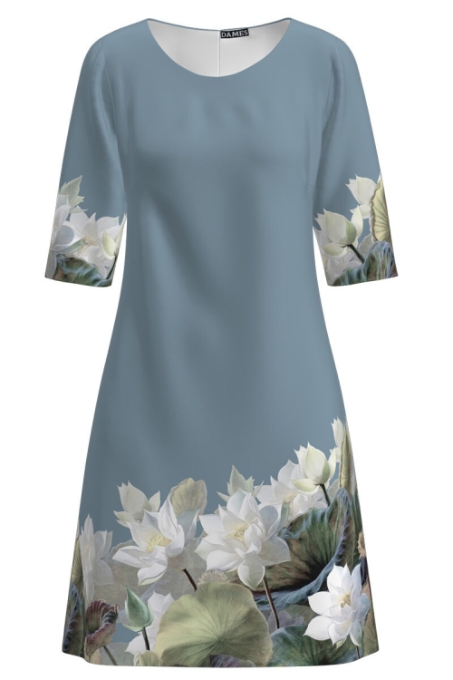 Rochie bleu casual imprimata cu model floral Nuferi CMD2797 - Img 2