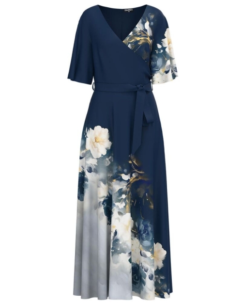 Rochie bleumarin lunga eleganta de seara imprimata Floral CMD4133