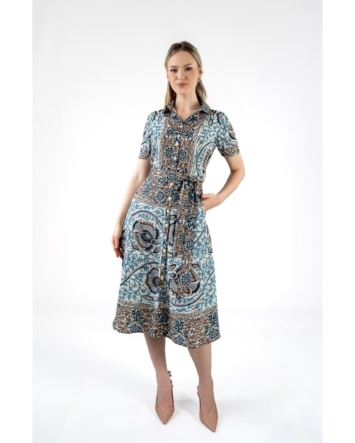 Rochie camasa cu maneca scurta imprimata cu model floral oriental SS24 - Img 2