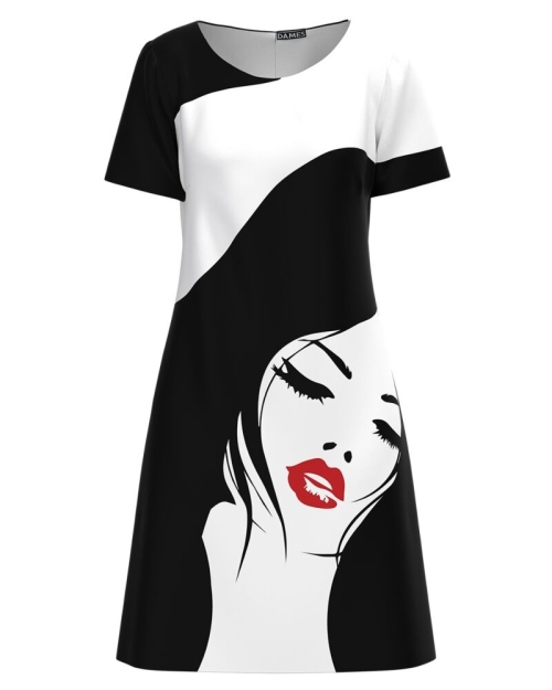 Rochie casual alb negru imprimata cu model Fashion CMD2828 - Img 1