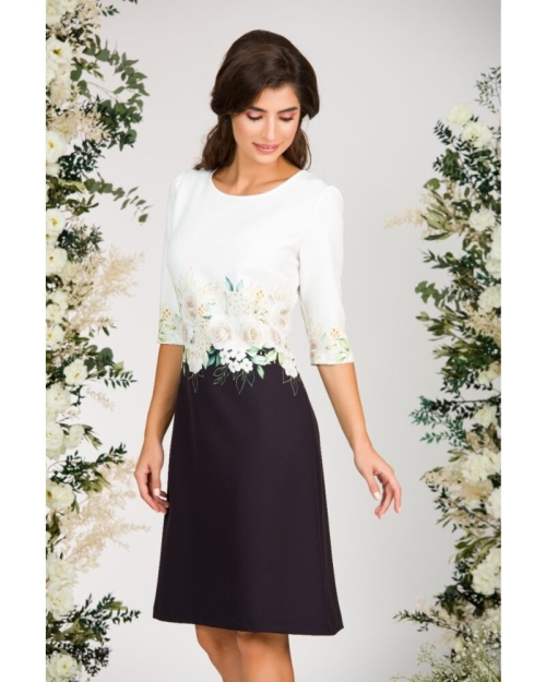 Rochie casual alb negru imprimata cu model trandafiri CMD2995 - Img 2