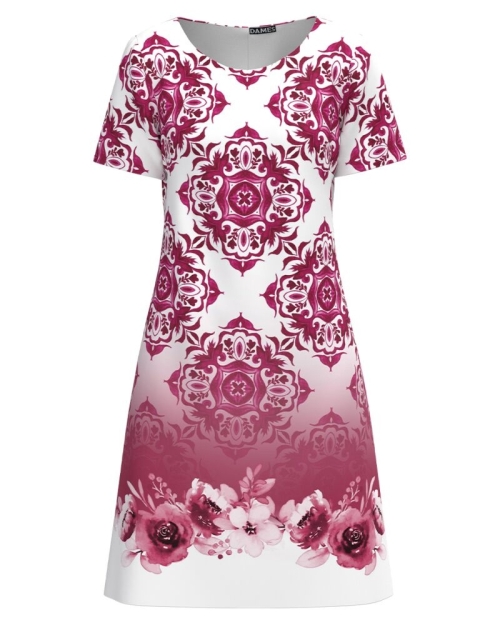 Rochie casual alba imprimata cu model floral Magenta CMD4289