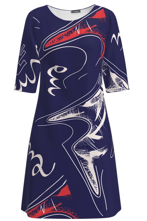 Rochie casual albastra imprimata grafic abstract