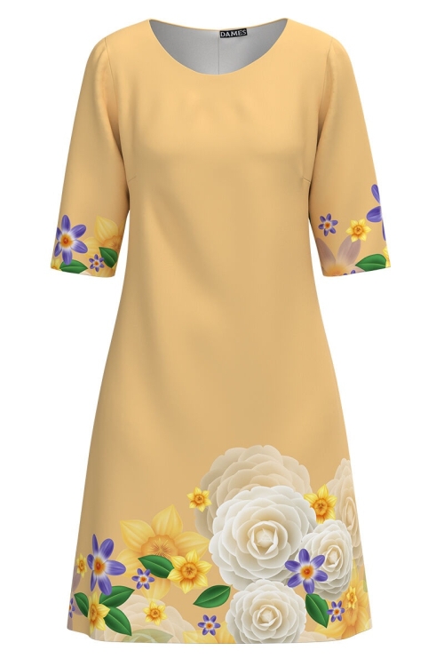 Rochie casual bej imprimata cu model Floral CMD2090 - Img 2