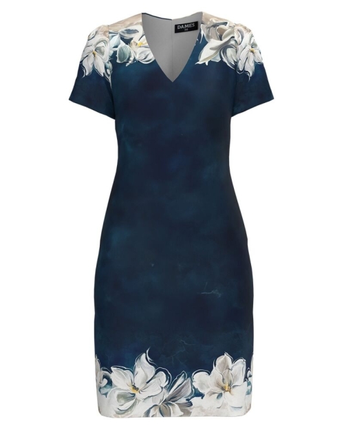 Rochie casual bleumarin cu decolteu in V imprimata floral SS24