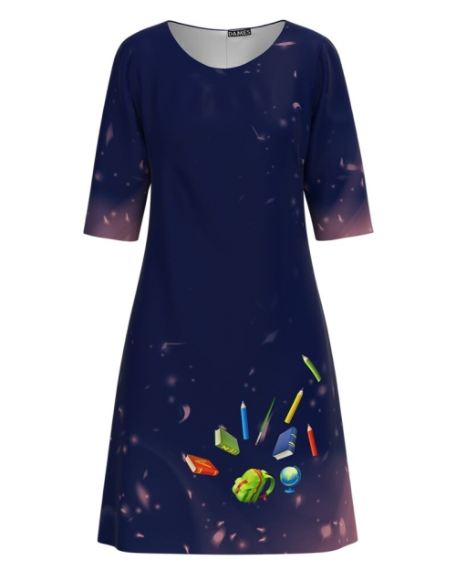 Rochie casual bleumarin imprimata Back To School CMD2998 - Img 1