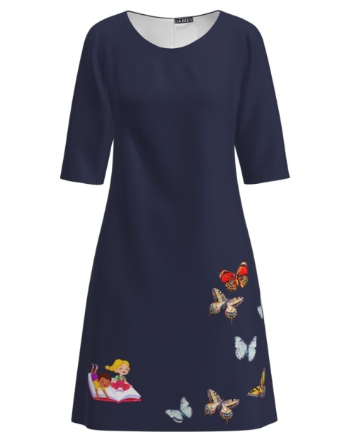 Rochie casual bleumarin imprimata Back to school Fluturi CMD3147