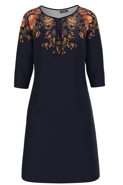 Rochie casual bleumarin imprimata cu model floral CMD1274