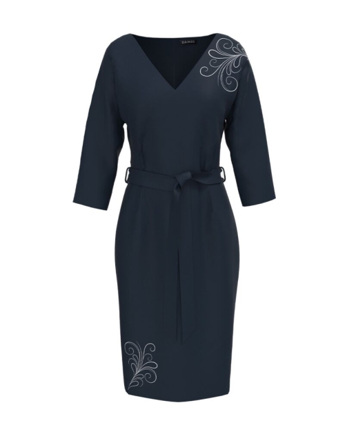 Rochie casual bleumarin imprimata cu model floral CMD3529 - Img 1
