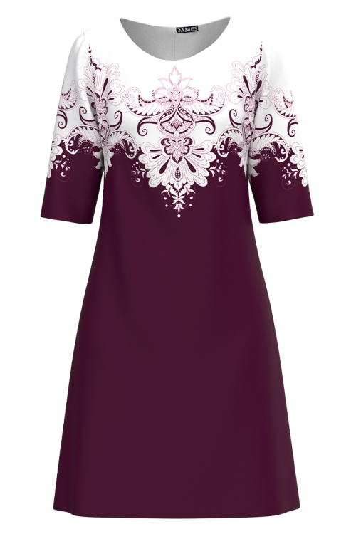 Rochie casual bordo imprimata traditional floral