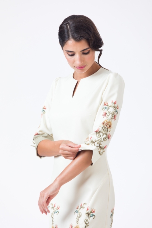 Rochie casual crem cu detalii in contrast - Img 4