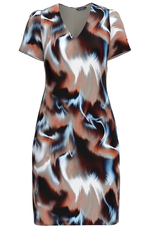 Rochie casual cu decolteu in V imprimata Valuri de lumina