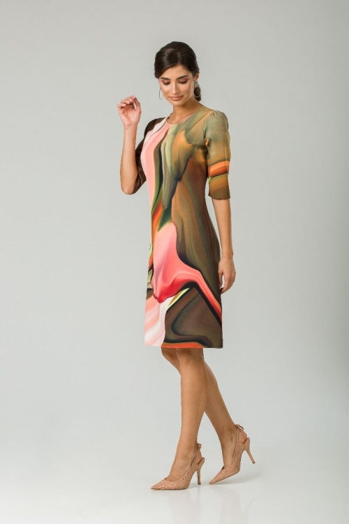 Rochie casual cu maneca imprimata digital abstract CMD163 - Img 9