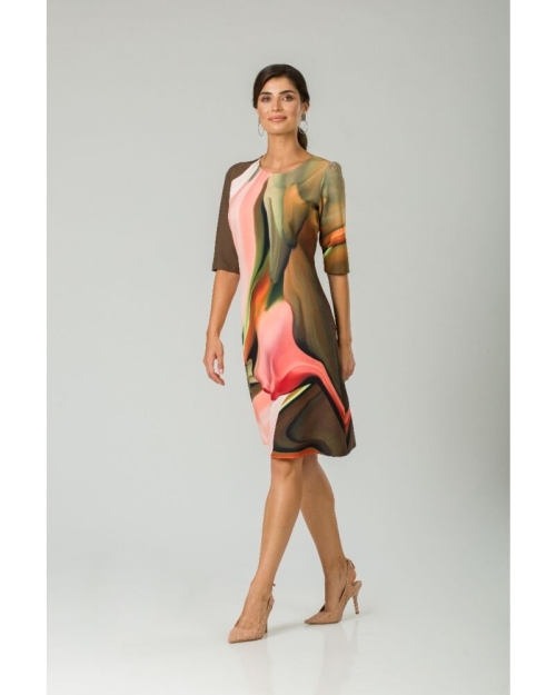 Rochie casual cu maneca imprimata digital abstract CMD163 - Img 3
