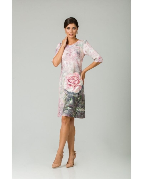 Rochie casual cu maneca imprimata digital floral Trandafir CMD213 - Img 1
