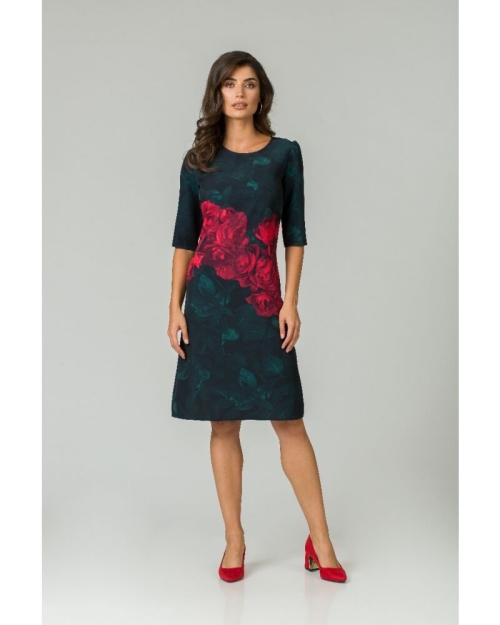 Rochie casual cu maneca imprimata digital trandafiri CMD167 - Img 2