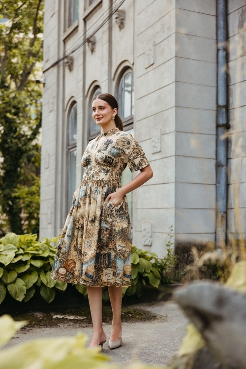 Rochie casual din in cu guler tunica Cartoline Franta
