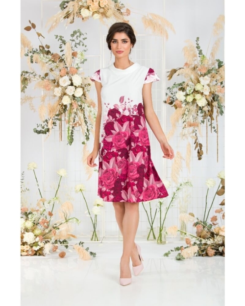 Rochie casual imprimata digital cu model Trandafiri CMD785 - Img 3
