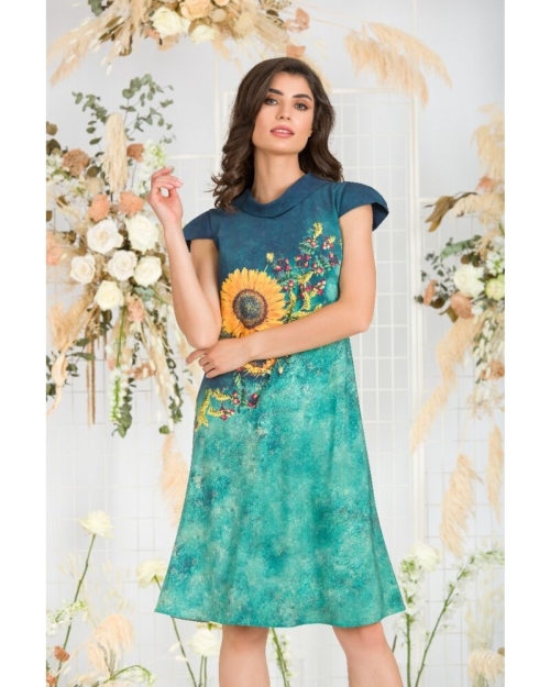 Rochie casual imprimata digital Floarea soarelui CMD705 - Img 5