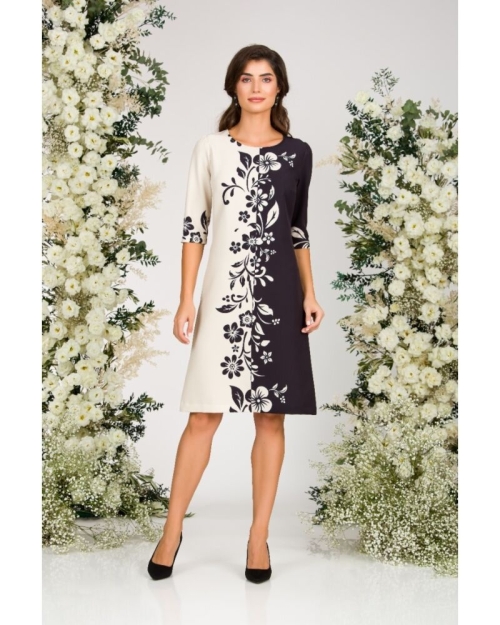 Rochie casual in doua culori imprimata cu model floral - Img 3