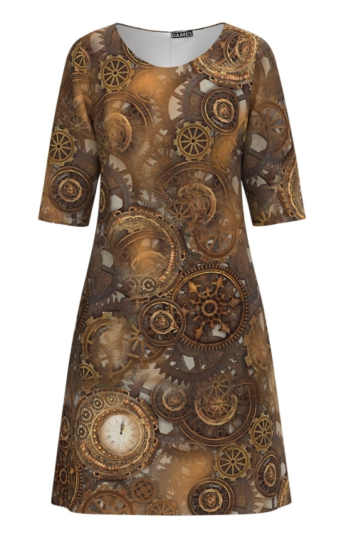 Rochie casual in nuante de maro imprimata Ceas CMD3792
