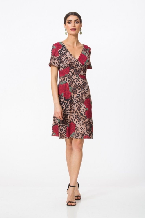 Rochie casual JAGUAR ROSE imprimata digital cu maneca scurta DP011AP