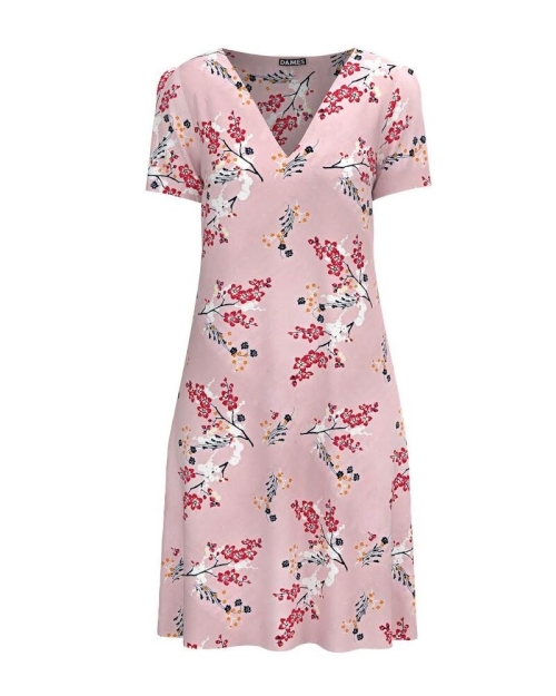 Rochie casual lejera de vara roz cu imprimeu floral