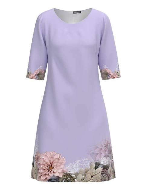 Rochie casual lila imprimata cu model floral CMD3791