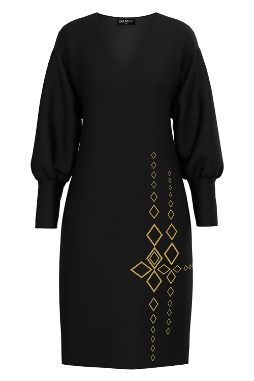 Rochie casual neagra din catifea cu imprimeu Infinit