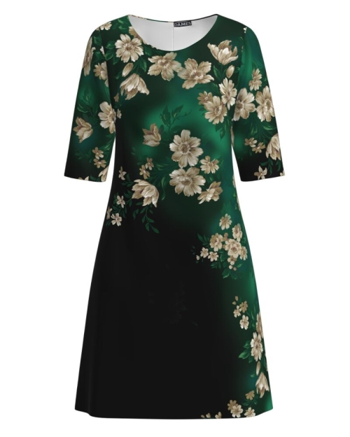 Rochie casual neagra imprimata cu model floral CMD2816