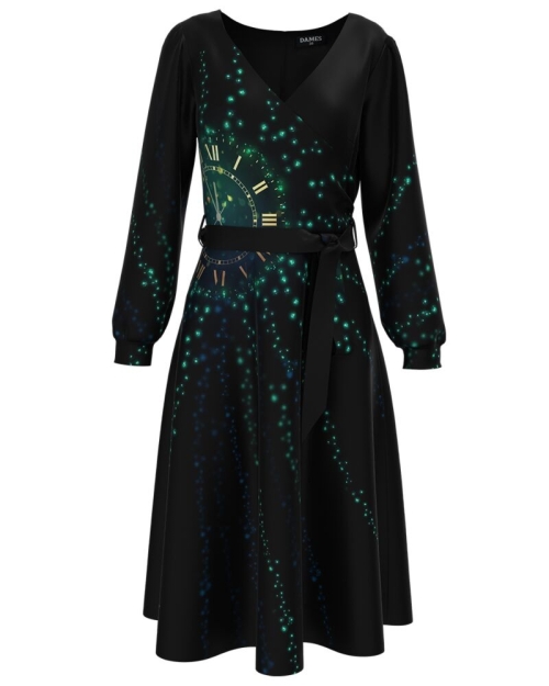 Rochie casual neagra imprimata cu model Revelion