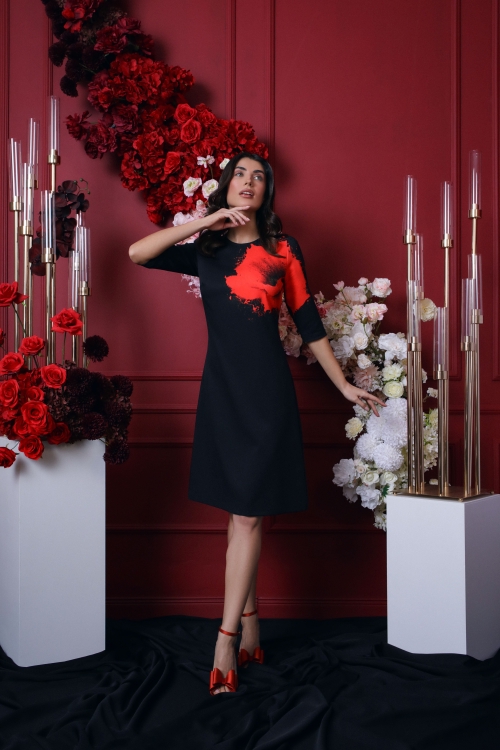 Rochie casual neagra imprimata floral