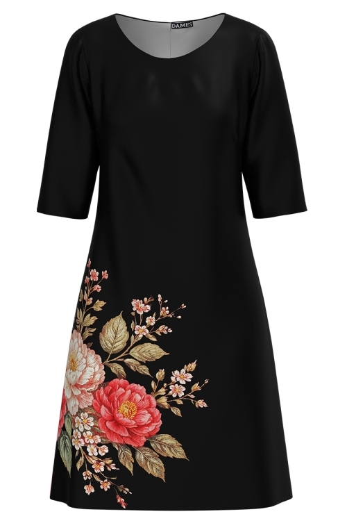Rochie casual neagra imprimata floral