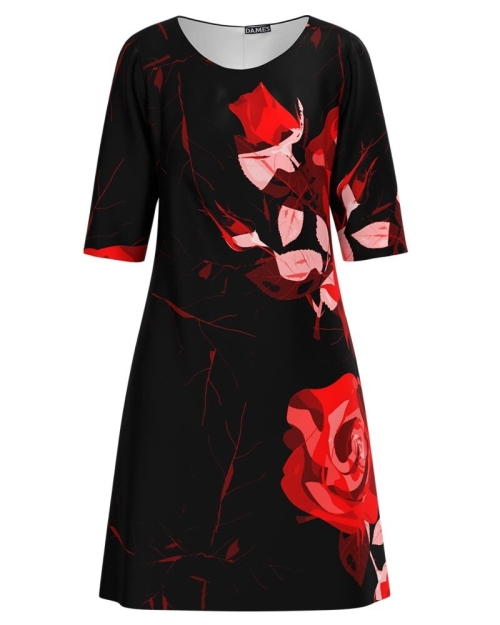 Rochie casual neagra imprimata trandafiri