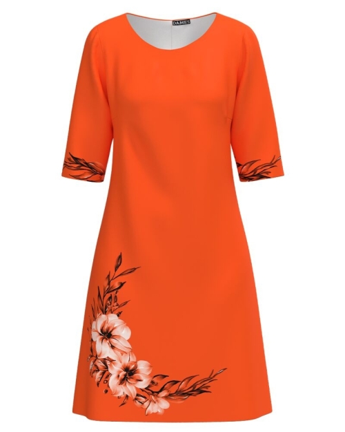 Rochie casual portocalie imprimata cu model floral CMD4668