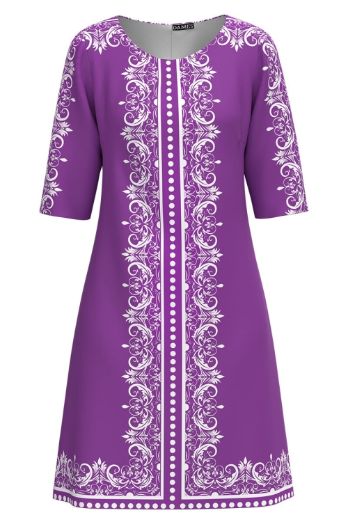 Rochie casual purple imprimata digital cu model floral CMD2034 - Img 2