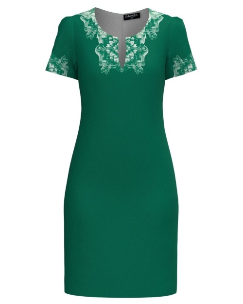 Rochie casual verde cu decolteu lacrima imprimata in contrast SS24