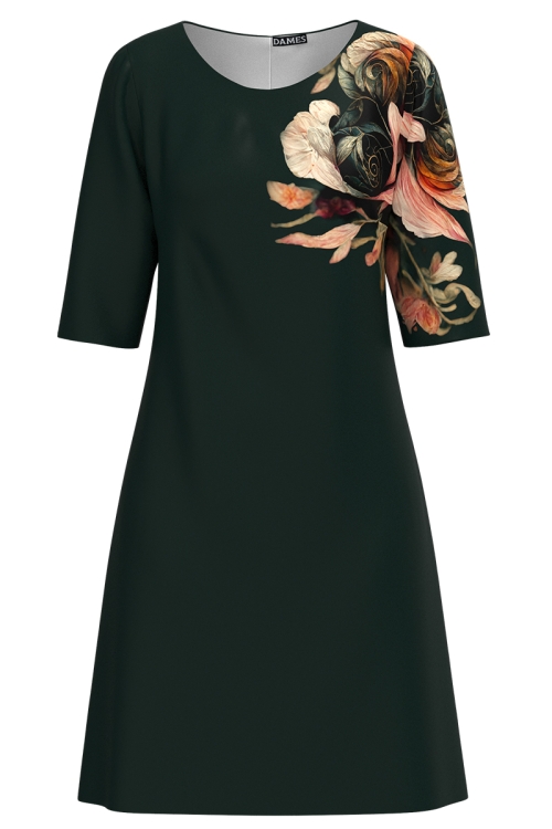 Rochie casual verde imprimata trandafir colorat