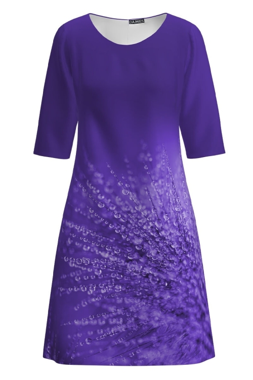 Rochie casual violet imprimata picaturi de roua CMD1832 - Img 2