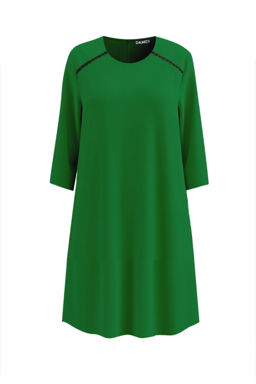 Rochie clos amplu verde si detalii contrast