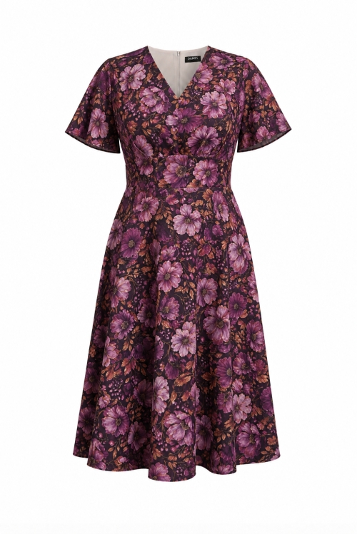 Rochie clos cu buzunare din crepe Gradina de toamna