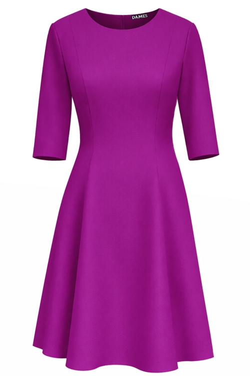 Rochie clos magenta in clini cu buzunare si maneci trei sferturi