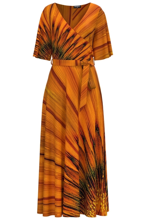 Rochie de seara lunga ocru imprimata digital cu model abstract CMD1033 - Img 2